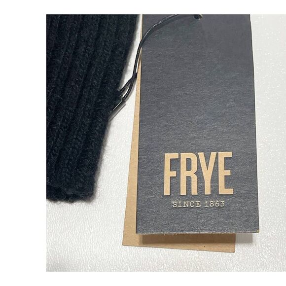 Frye Leather Patch Long Knit Wool Gloves Frye Stamped Logo Black Small / Medium - Picture 3 of 7